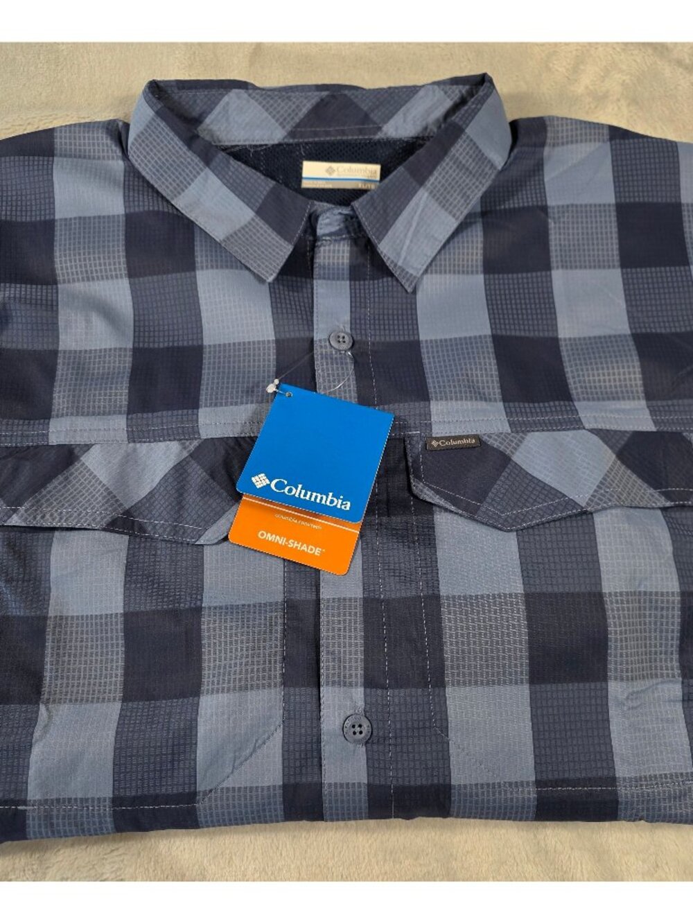 Columbia Omni-Shade Plaid Button Up Shirt Xl Am1282-452 Long Sleeve Blue Gray